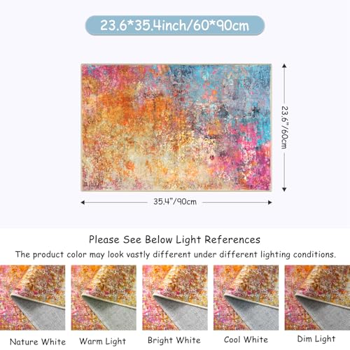 Lahome Modern Abstract Area Rug - 2x3 Small Kitchen Rug Washable Rugs for Entryway Colorful Bathroom Rug Non Slip, Rainbow Contemporary Front Indoor Doormat Floor Throw Carpet for Bedroom
