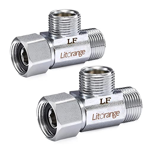 Litorange Lead-Free Brass 2 PCS Brass Angle Stop Add-A-Tee Valve 3/8 Compression Inlet by 3/8 Compression Outlet by 3/8 Inch Outlet Easy Connect Tee