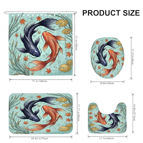 Rideau de douche asiatique carpe nénuphars polyester imperméable 183x183
