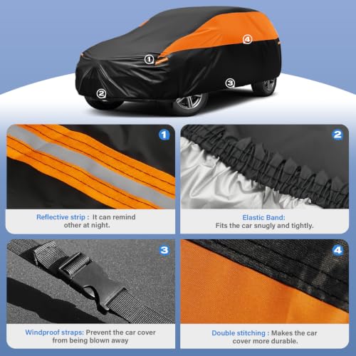 Image of GUNHYI Waterproof Lightweight SUV Full Car Cover Custom Fit Hyundai Kona | All‑weather Outdoor sun /rain /dust /snow /wind /UV protection, breathable tear‑resistant fabric, black‑orange design,storage bag