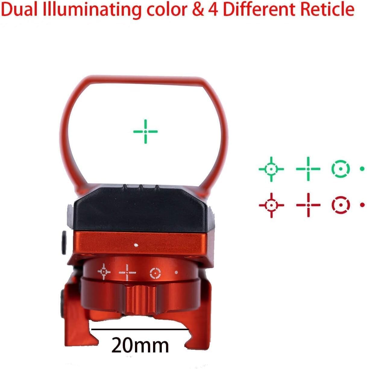 Red & Green Dot Sight Tactical Reflex Rifle Scope Adjustable Reticle (4 Styles) with 20mm Weaver Mount Rails