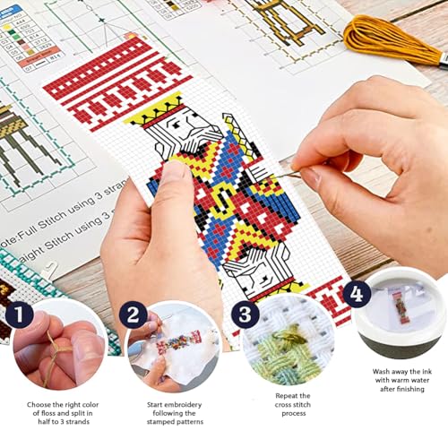 Image of FREEBLOSS 6 Set Cross Stitch Bookmarks Kit Poker Stamped Cross Stitch Kit DIY Embroidery Bookmark Set with Instruction for Adults Beginners Gift for Reading Enthusiasts 8 * 2.4inch 11CT