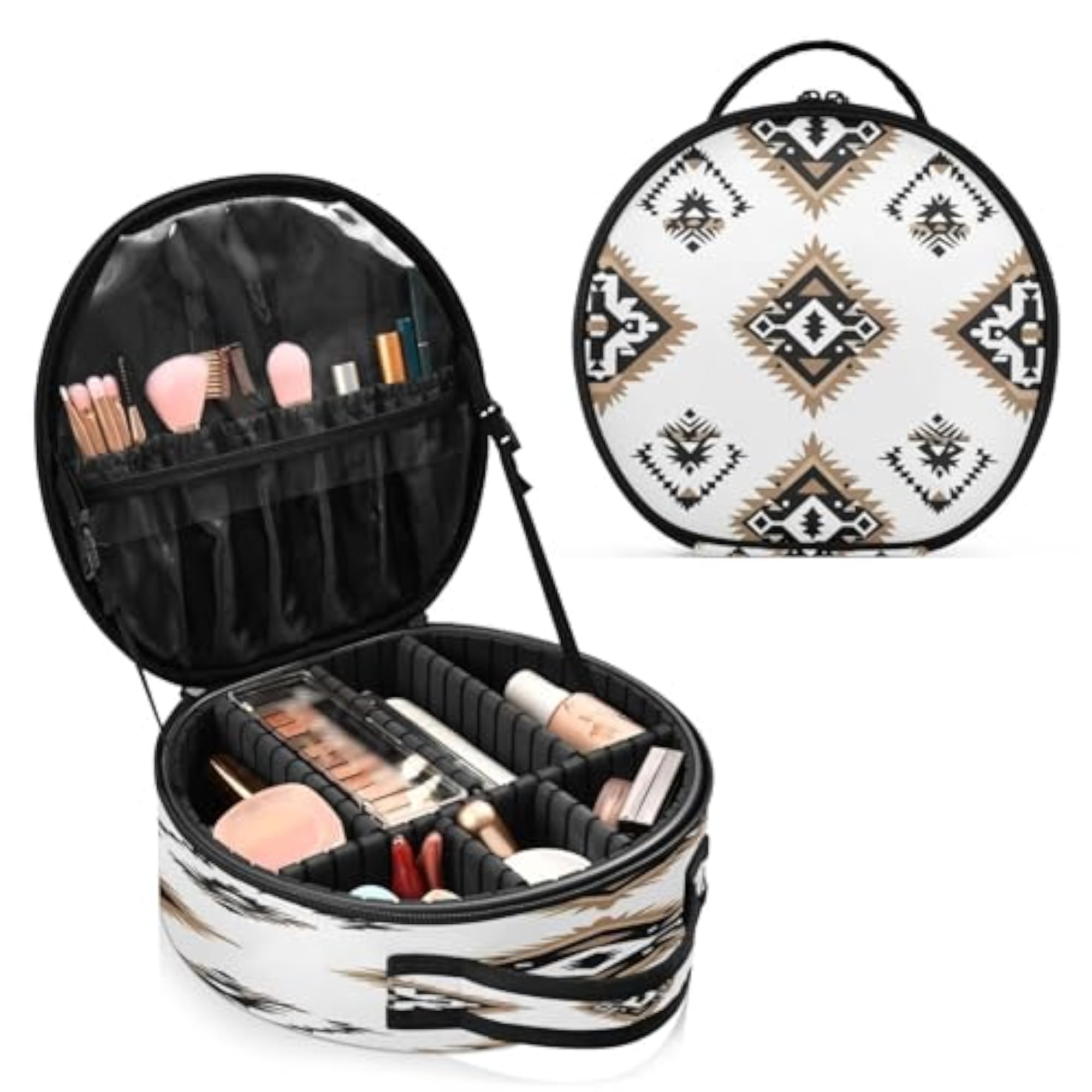 Portable Makeup Case with Adjustable Dividers, Tribal Pattern