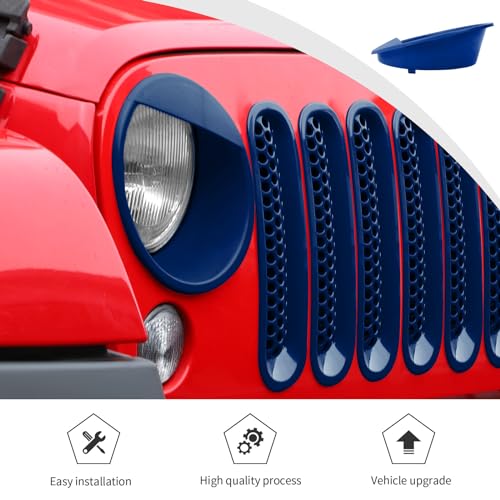 Image of JWWY Front Grille Insert Radiator Grille Grillwork Surround Assembly Inserts Headlight Headlamp Cover Trim Set Fit for 2007-2017 Jeep Wrangler JK JKU Exterior Accessories 9pcs Blue