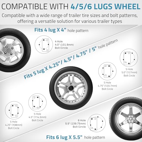 Image of PAULINN Trailer Spare Tire Mount w / Anti-Theft Rope, Universal Spare Tire Carrier Holder for Utility Trailer Boat, Fits 4 / 5 / 6 Lugs Wheels on 4 inch, 4.5'', 4.75'', 5'' & 5.5'' Bolt Patterns, 150 LBS