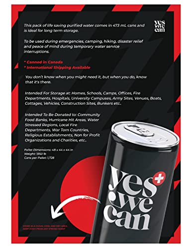 Yes We Can - Emergency Water 473Ml Cans, Water For Long Term Storage, Survival Water Cans, 24 Pack Bottled Water, Emergency Purified Canned Water, Emergency Preparedness Water Supply #TOP7