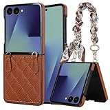 Taneny Slim Fit Galaxy Z Flip 7 Case for Women Girls with Wrist Strap, Cute Scarf Style Lanyard Hard PC Back Drop Proof Shockproof Protective Phone Cover for Samsung Galaxy Z Flip 7 5G (Brown)