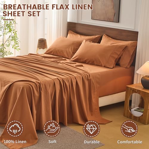 Image of Bedlifes 100% French Linen Cal King Bedding Set - 18-24 inch Extra Deep, 6Pcs | Soft & Durable, Breathable & Cooling, Flax Linen Sheet, OEKO-TEX Certified, Moisture Wicking, Easy Care, Machine Washable