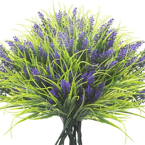Image of Grunyia 20 Bundles Artificial Plants Outdoor Fake Monkey Grass with Flowers (Purple)