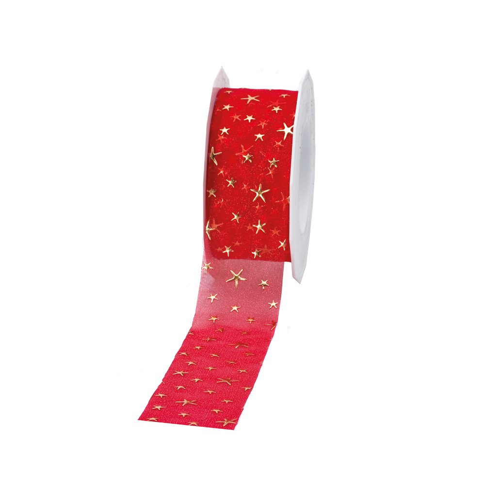 Präsent - Canada Printed Organza Ribbon Red 20-m-Roll 40 mm width