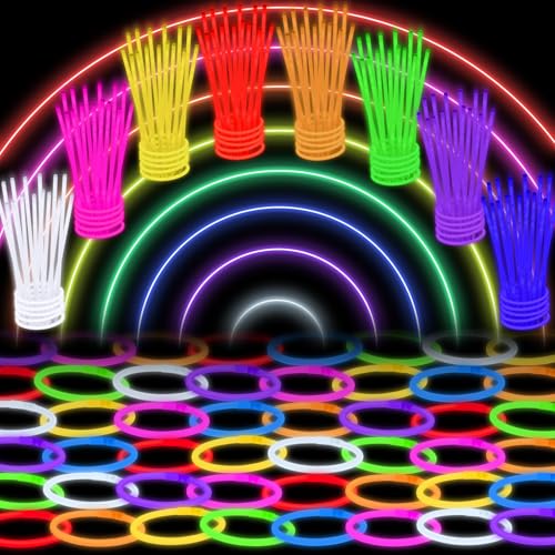 Image of Genuvi 300 Pack Glow Sticks Bulk Party Favors 8 inch Glow in the Dark Party Supplies Neon Party Decorations for Adults Kids Light Up Glow Bracelets Necklaces Birthday Wedding Halloween Christmas Easter