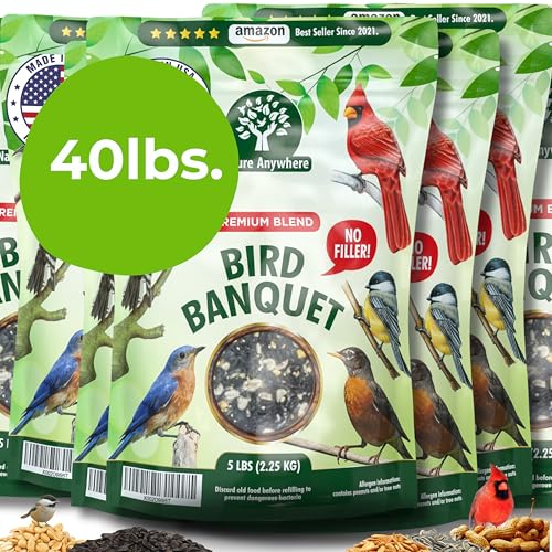 Image of Wild Bird Seed for Outside Feeders, No Filler Sunflower Bird Food, 40 lb | bird seeds for outside wild birds, over 60% sunflower with peanuts and safflower, no fillers, made in USA