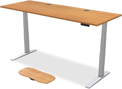 Bamboo 80 x 30 inch Standing Desk 2-Leg V3 Adjustable Stand Up C-Frame Gray, Advanced Keypad, Wire Grommets, Wire Tray, Rocker Board