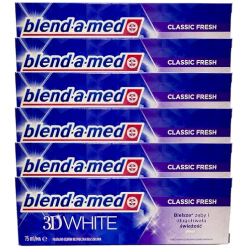 blend-a-med 3D White Extra Fresh Zahnpasta Whitening & Frische entfernt Verfärbungen für weißere Zähne langanhaltende Frische Vitalizing 6 x 75 ml Vorratspack