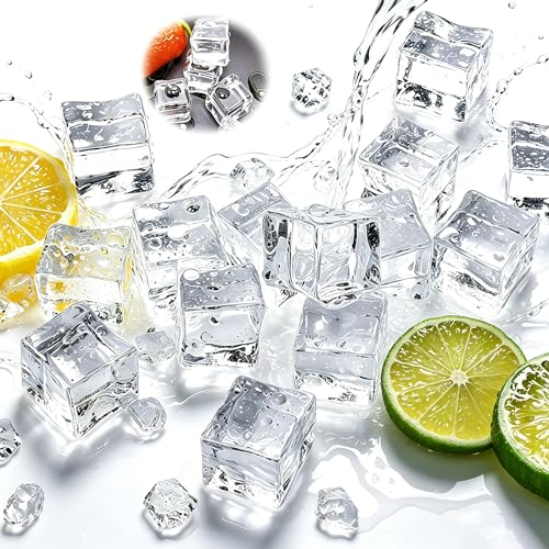 30 cubitos de hielo artificiales de acrílico transparentes cuadrados, falsos cubitos de hielo reutilizables transparente, 18 mm, de plástico, decorativos, permanentes para fotografía, fiestas y
