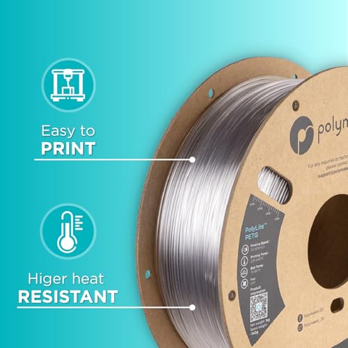 Image of Polymaker PolyLite Clear 3D Printer PETG Filament 1.75mm 1kg, Legacy PETG Formula, +- 0.03mm Dimensional Accuracy, Reliable Everyday Filament, Strong Layer Bonding, Compatible with Most 3D Printers