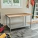 John Boos Maple Wood Top Work Table, 48”x24”x36” – 1.5” Thick Tabletop, 86-lb Kitchen Station with Wooden Edge-Grain Table & Steel Base, & Adjustable Shelf