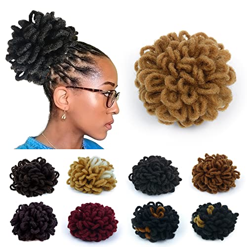 FGBFASS Brown Afro Puff Drawstring Ponytail Dreadlocks Faux Goddess Locs Braids Crochet High Puff Bun Clip in Chignon Scrunchies Loc Ponytail Hairpiece for Women Girls(27#)