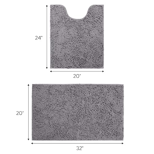 Homeideas Bathroom Rugs Sets 2 Piece Grey, Ultra Soft Non Slip, Absorbent Chenille Bath Mat, Plush Carpets For Tub, Shower #TOP2
