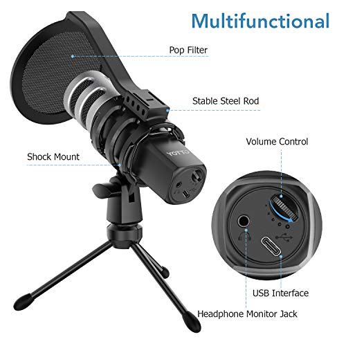 Yotto Usb Microphone Kit 192Khz/24Bit Condenser Computer Pc Mic Cardioid Studio Recording Vocal Microphone For Voice Overs Podcasting Pc Gaming Streaming Youtube With Pop Filter, Tripod, Shock Mount #TOP3