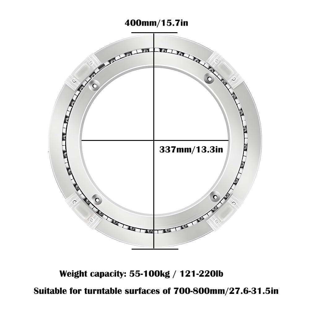 40 cm Łożysko Obrotowe ze Stopu Aluminium, Grubość 14 mm Wytrzymały Antypoślizgowy Cichy Okrągły Pierścień Obrotowy do Stołu Jadalnego i Warsztatowego