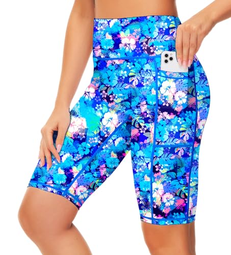 AOBUTE Women's Long Swim Board Shorts with Pockets