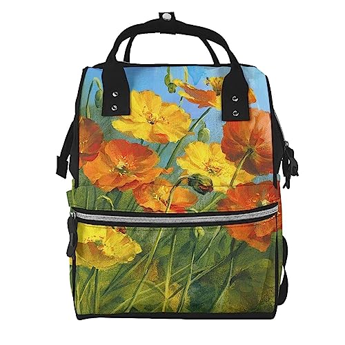 Sacs à dos décontracté coquelicot aquarelle grand compartiment