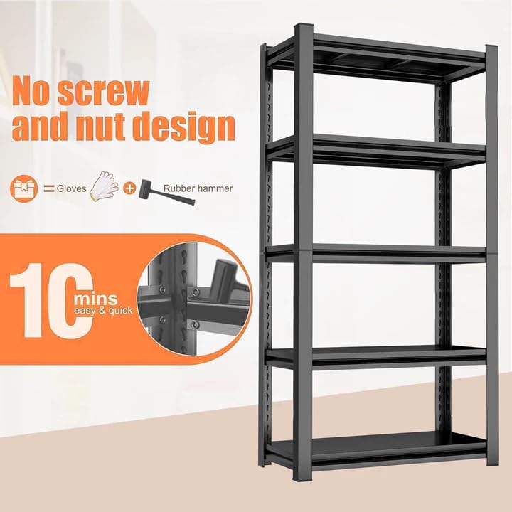 Image of 6-Tier Metal Bookshelf, Modern Black Book Shelf, 1800LBS Industrial Tall Display Bookcase, Adjustable Bolt-Free Storage Shelves for Living Room, Bedroom, Kitchen, 40 inch W x18 D x82 H