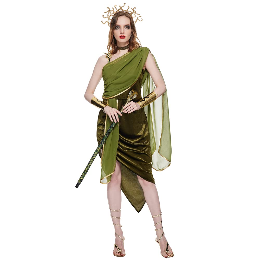 EraSpooky Disfraz de Medusa para mujer adulta disfraz egipcio antiguo trajes de diosa griega vestido elegante para fiesta de Halloween