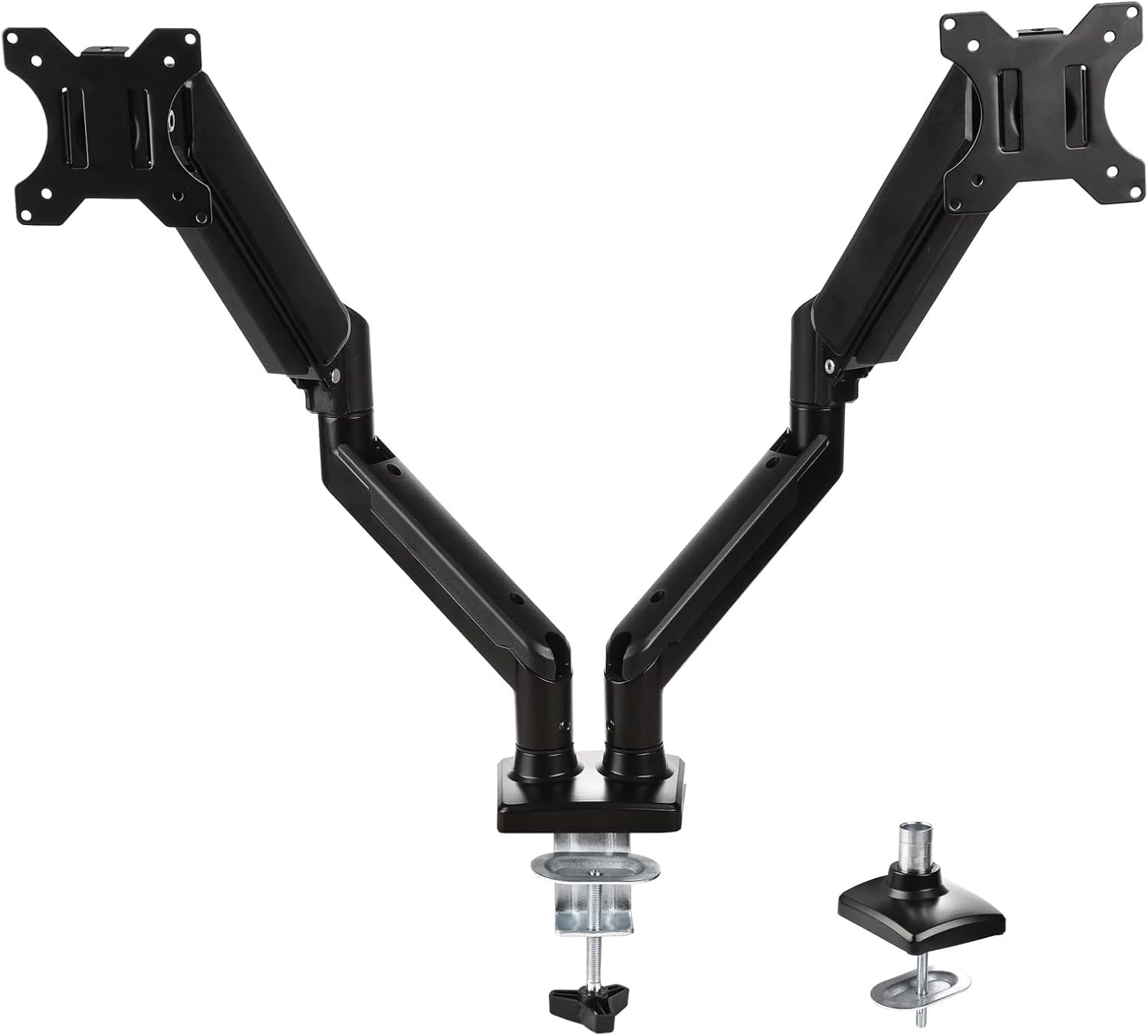 Dual Balanced Monitor Arms | Effortless Adjustment | Internal Spring Mechanism | Outstanding Flexibility | 180 Degree Rotation | Two Monitors | Fit Screen Size 17" - 32" | Computer Display Arm | Black