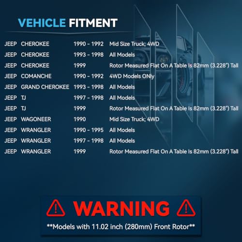 Image of Detroit Axle - Front Brake Kit for Jeep Grand Cherokee Wrangler Comanche | Wagoneer Drilled and Slotted Disc Brakes Rotors and Ceramic Brake Pads Replacement