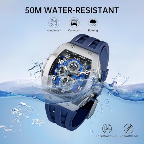 Image of Tsar Bomba Mens Watches Quartz Wristwatch for Men Waterproof 50M Analog Luxury Tonneau Chronograph Calendar Date Men's Dress Business Work Watch Gift for Men