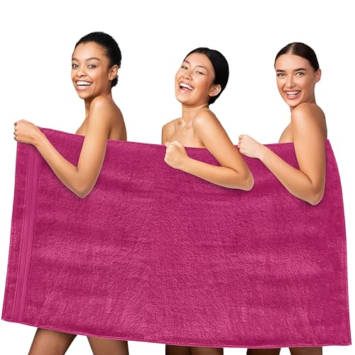 Image of Elegant Comfort Three Line Popcorn Towel Set for Bathroom 35 x 70 inches, Premium Hotel Quality 1-Pack Jumbo Towels, 100% Turkish Cotton, Soft and Durable, Quick Dry and Highly Absorbent, Hot Pink