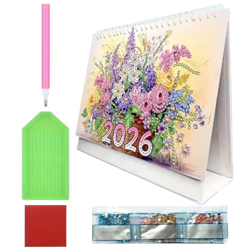 ラインストーンアートカレンダー 2026,12か月計画ツール | スタンディングデスクカレンダー - 大人 ティーン クラフト愛好家 初心者 アーティスト 教師向け
