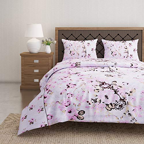 Image of Swayam Pure Cotton Double Bedsheet with 2 Pillow Covers | Size 90 x 100 inch | 160 TC | Floral Design | Soft Breathable Bed Sheet | Comfortable & Durable for Bedroom - Pink