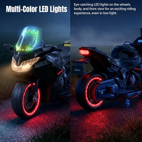 Image of Baybee BoltX Electric Bike for Kids 3+ Years | Baby Rechargeable Battery Bike with Training Wheels, Hand Accelerator, Foot Brake, Led Lights & Music | Battery Operated Bike for Kids to Drive (Black)