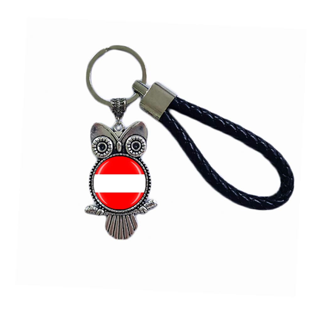 Wedarego Men's Austria Flag Owl-Shaped Glass Crystal Keychain Keyring Souvenir Decoration Wo Pendant Accessories Gift