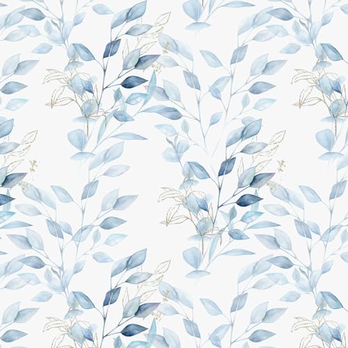 Yomshi Blue Leaf Wallpaper Peel and Stick Wallpaper 41cm×10m Contact Paper Waterproof Vinyl Film Self Adhesive for Living Room Bedroom Sticky Back Plastic