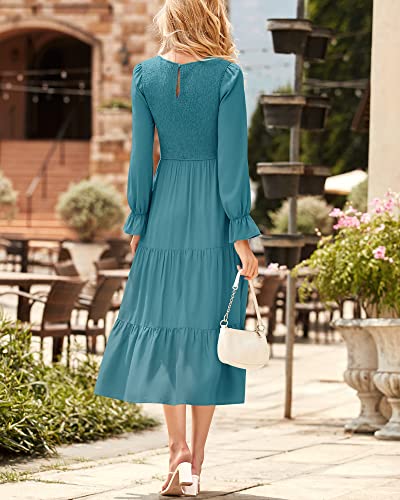 BTFBM Women Casual Long Sleeve Crew Neck Fall Dress Bohemian Relaxed Fit Floral Flowy Maxi Dresses Tiered Cocktail Dress