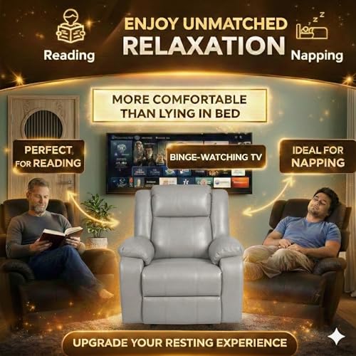 Image of Solis Royale 1 Seater Recliner Sofa Chair | Motorized Recliner Lounge Sofa Chairs for Relaxing | Comfortable Cushioned | Living Room, Bedroom, Office (Classy Calm - Grey, Classy Calm - Leatherette)