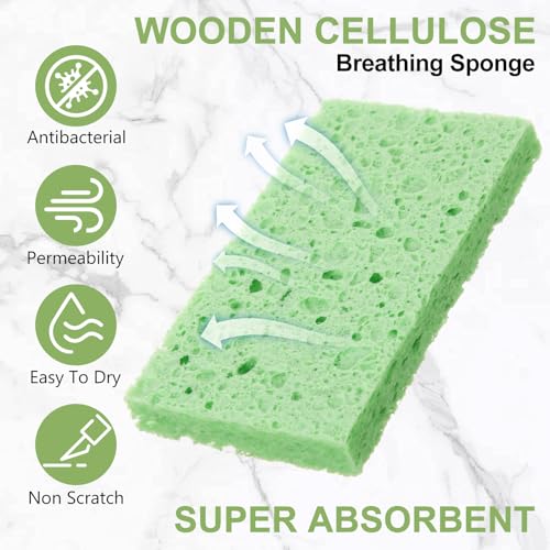 Image of Zhengmy 100 Pieces Sponges Bulk Sponges Kitchen Compressed Sponge Natural Dish Sponge Compressed Wood Pulp Cleaning Without Scratching for Kitchen Bathroom, 3.9 x 2.4 x 0.12 Inch (Green)