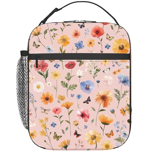 MoYueno Kids Lunch Box, Flower Insulated Lunch Box for Kids Toddler Girls with Water Bottle Holder, Reusable Floral Lunch Bag for School Work Office...