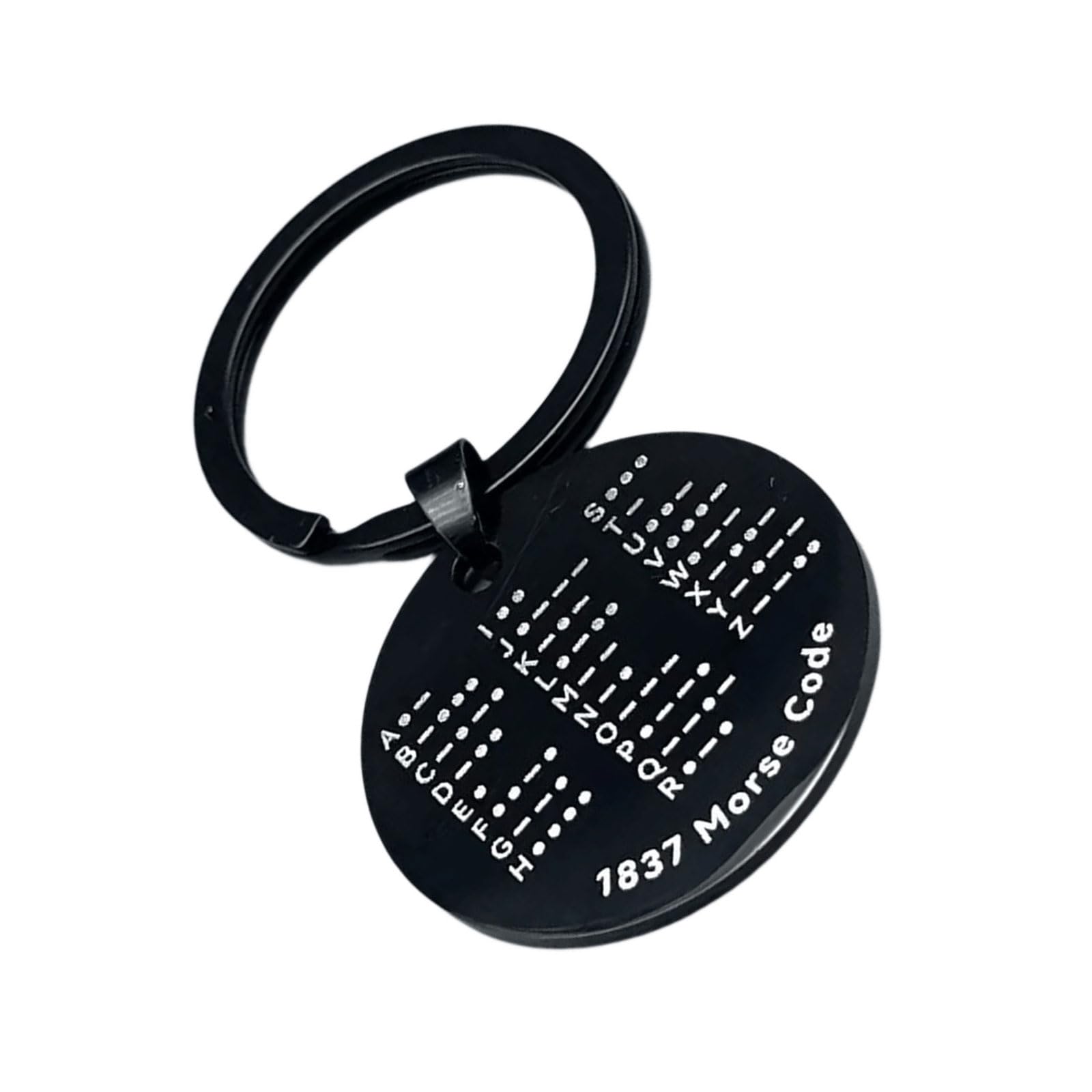Mekalero Black Round Secret Message Keychains Etches Morses Code On Stainless Steel Plate For Or Necklace Code Keychains