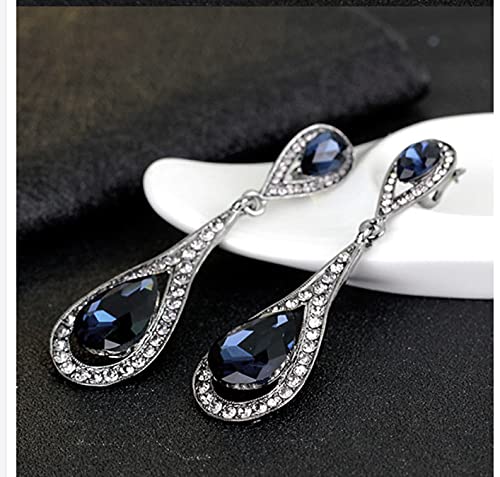 Extra Large Long Antique Vintage Retro Deco Gatsby Flapper Style Dark Navy Midnight Sapphire Blue Rhinestone Dangle Earrings3