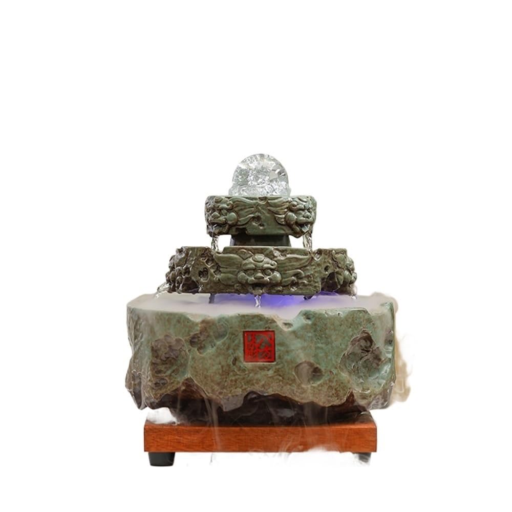 ZTHYSHOZ Tabletop Fountain Waterfall Ceramic Running Water Ornament Meditation Indoor Fountain Relaxation Circulating(Green)