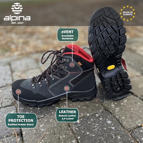 Alpina HELIOS Premium Men’s Hiking and Work Boots – Waterproof Full Leather Trekking Shoes with Breathable eVent Membrane, Slip Resistant Sole, Durable All Weather Footwear, Made in Europe3