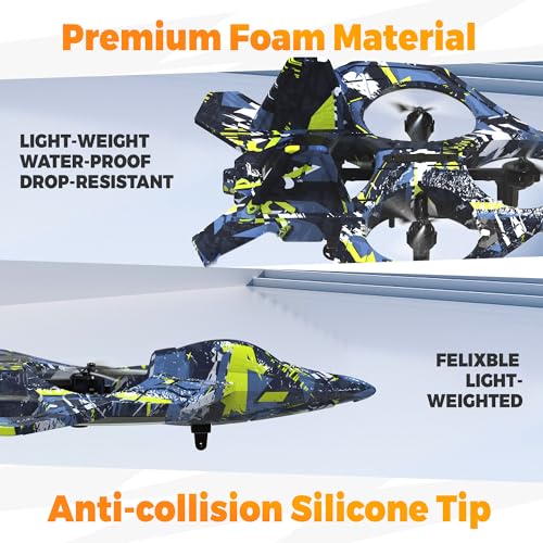 BEZGAR RC Plane, Foam Remote Control Airplane, Drone for Kids, RC Aircraft for Boys and Girls, Fighter Jet Helicopter with LED Lights, Altitude Hold, 360° Flip Stunt Rotation, Toy Airplane Blue