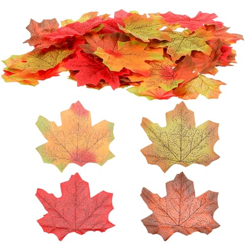 200 Pcs Fall Leaves，4 Colors Fake Leaves Artificial Fall Autumn L...