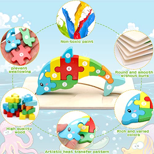 MOOING Puzzles de Madera Juguetes Bebes, 6 Pcs Puzzles de Madera Educativos, Rompecabezas de Madera Animales 1 2 3 años, Puzzles de Madera para Niños Regalo de Cumpleaños Navidad