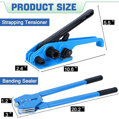 Image of MYFAMIREA Banding Packaging Pallet Strapping Kit Poly Strapping Tensioner Tool, Banding Sealer Tool, 1772 FT Banding, 400 Metal Seals Seals, 200 Packaging Corner, 200 Perforated Wrapping Corner (Blue)